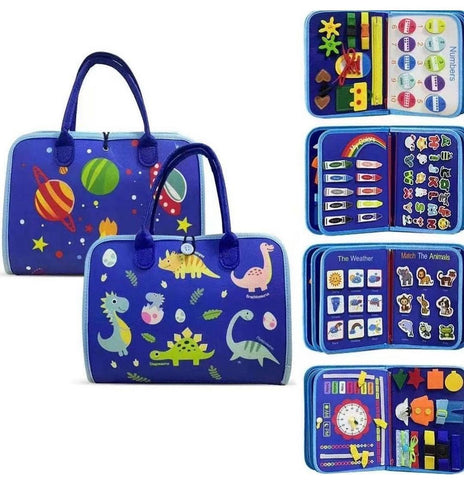 Large Size - 8 Page Dinosaur Busy Book with Handle – Fun Learning Activity Bag