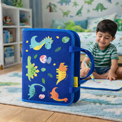 Large Size - 8 Page Dinosaur Busy Book with Handle – Fun Learning Activity Bag