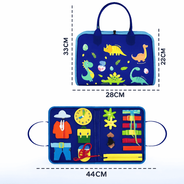 Large Size - 8 Page Dinosaur Busy Book with Handle – Fun Learning Activity Bag