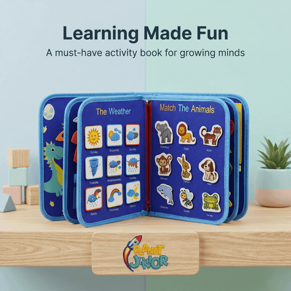 Large Size - 8 Page Dinosaur Busy Book with Handle – Fun Learning Activity Bag