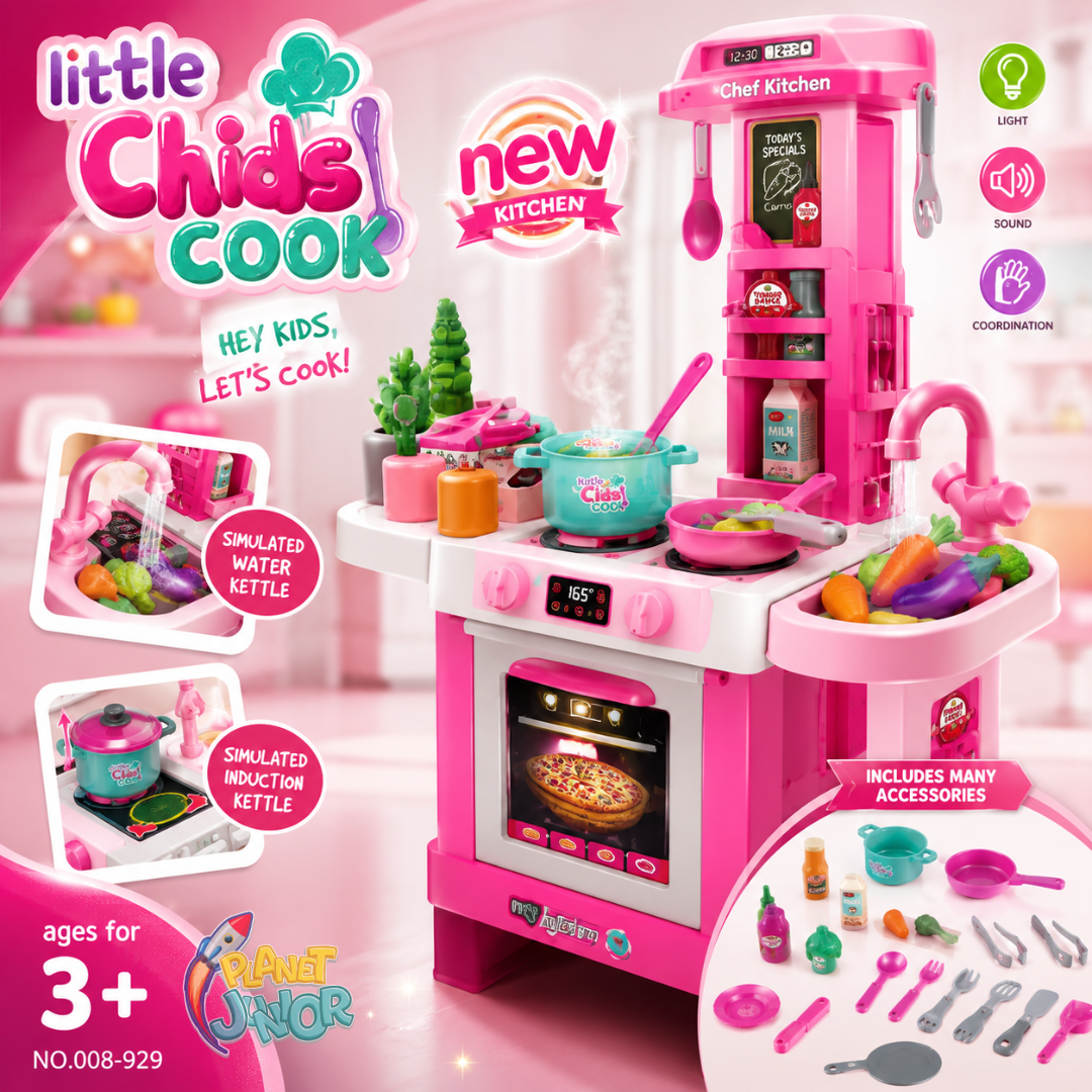 Little Chef Pretend Play Kitchen Set with Water Sink, Lights, Sounds & Cooking Accessories