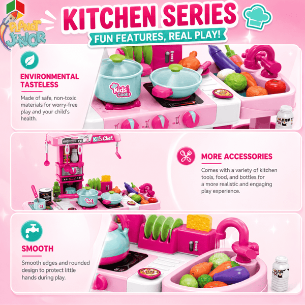 Little Chef Pretend Play Kitchen Set with Water Sink, Lights, Sounds & Cooking Accessories