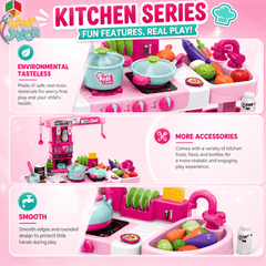 Little Chef Pretend Play Kitchen Set with Water Sink, Lights, Sounds & Cooking Accessories