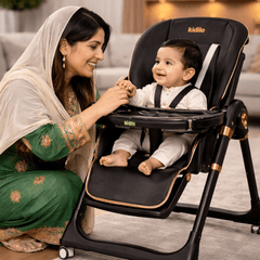 Luxury Adjustable Baby Feeding High Chair with Safety Harness & Storage Basket