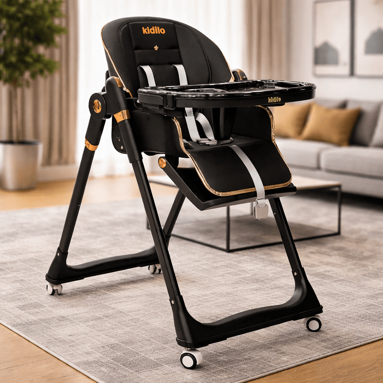 Luxury Adjustable Baby Feeding High Chair with Safety Harness & Storage Basket