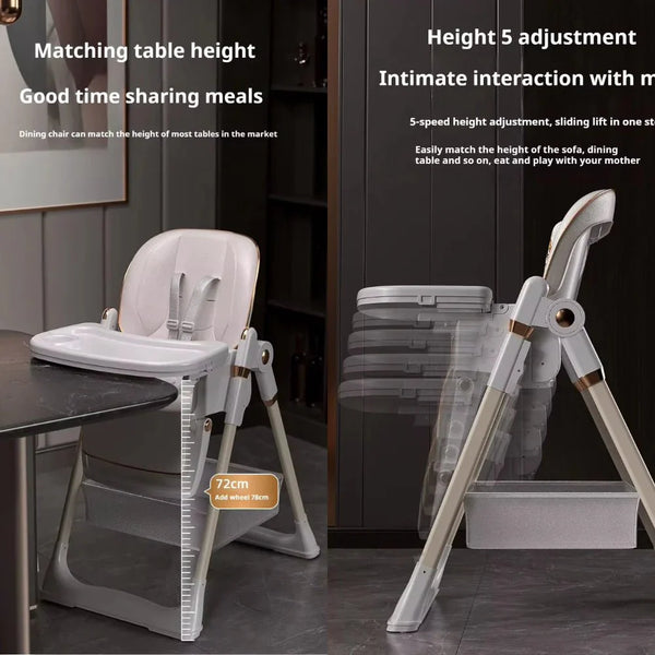Luxury Adjustable Baby Feeding High Chair with Safety Harness & Storage Basket