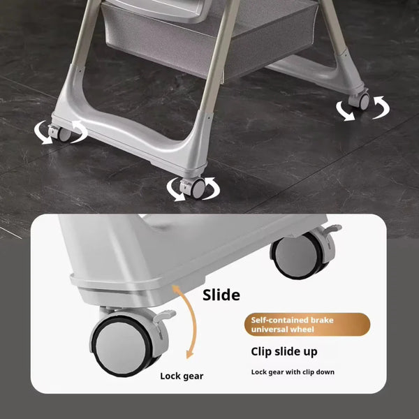 Luxury Adjustable Baby Feeding High Chair with Safety Harness & Storage Basket