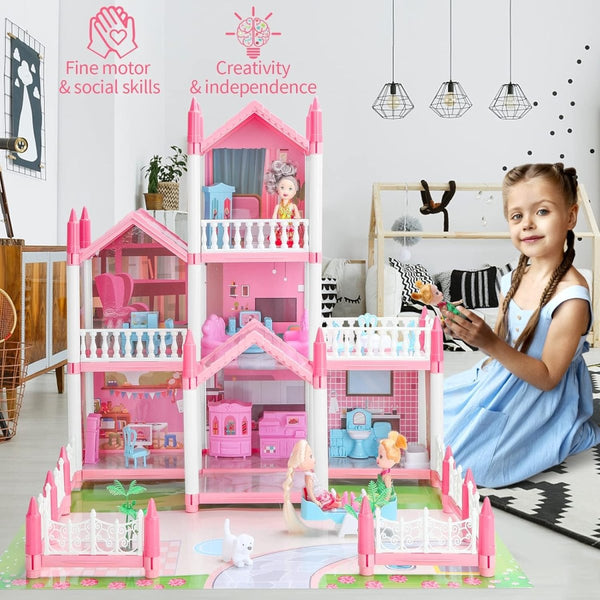 Luxury Doll House with 5 Rooms & 2 Terraces – Complete Furniture Set