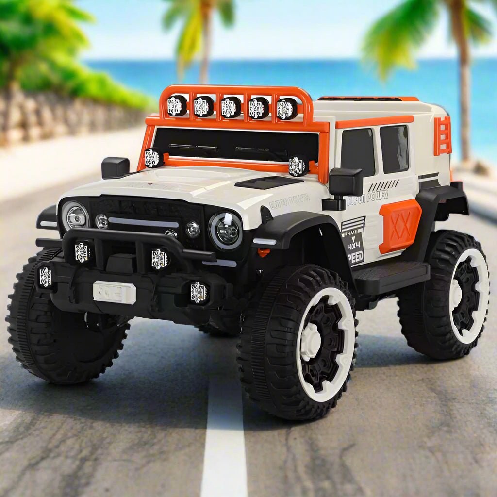 Luxury Kids Ride-On Jeep DLX – 12V Electric, LED, Leather Seat & Parental Remote