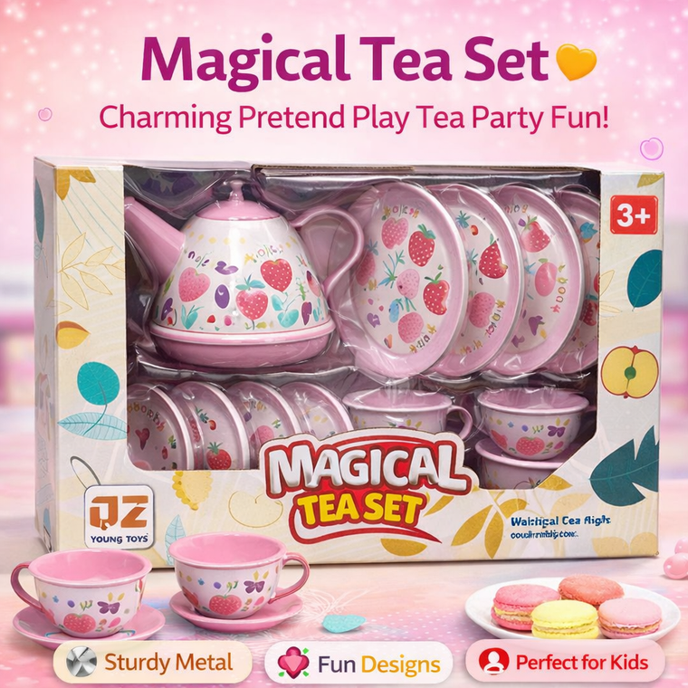 Magical Kids Tea Set – Colorful Pretend Play Tea Party Set with Cups & Kettle