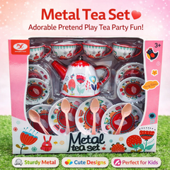 Metal Tea Set for Kids – Pretend Play Tea Party Set with Cups & Kettle