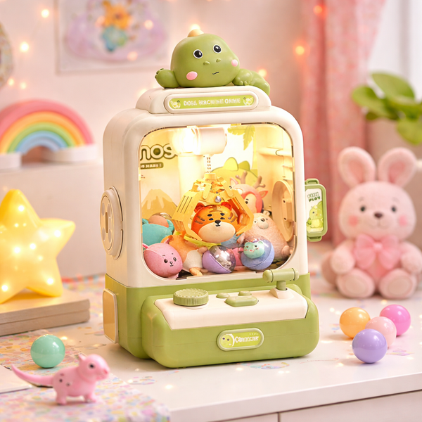 Mini Arcade Claw Machine for Kids – Dinosaur Theme with Dual Power & Plush Prizes