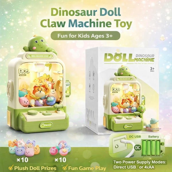 Mini Arcade Claw Machine for Kids – Dinosaur Theme with Dual Power & Plush Prizes