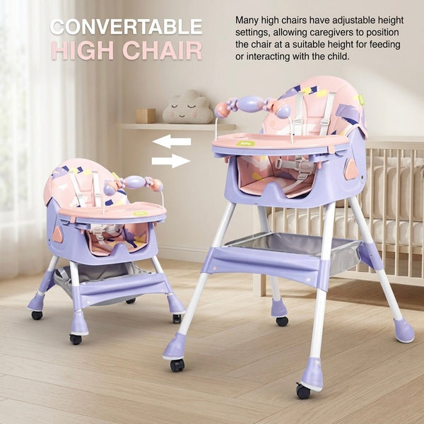MotherCare Baby Feeding High Chair with Toy Bar – Pink & Purple