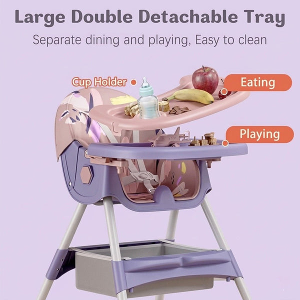 MotherCare Baby Feeding High Chair with Toy Bar – Pink & Purple