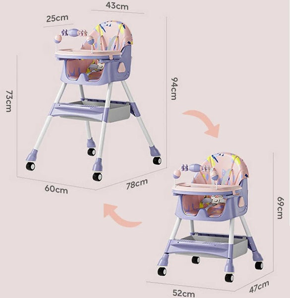 MotherCare Baby Feeding High Chair with Toy Bar – Pink & Purple