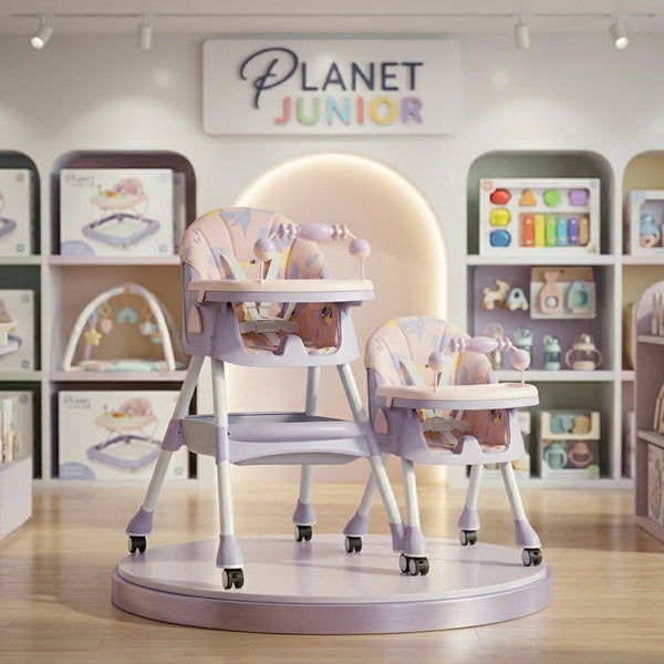 MotherCare Baby Feeding High Chair with Toy Bar – Pink & Purple