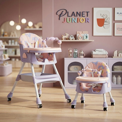 MotherCare Baby Feeding High Chair with Toy Bar – Pink & Purple