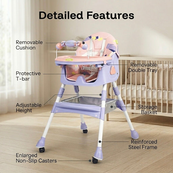 MotherCare Baby Feeding High Chair with Toy Bar – Pink & Purple