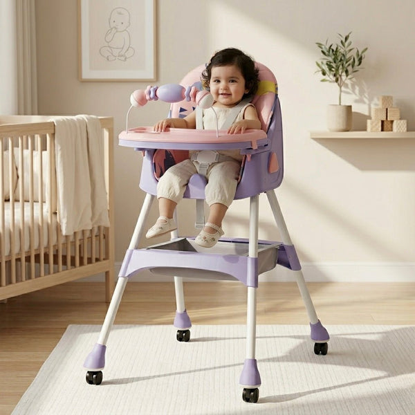 MotherCare Baby Feeding High Chair with Toy Bar – Pink & Purple