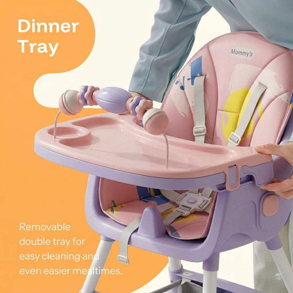 MotherCare Baby Feeding High Chair with Toy Bar – Pink & Purple