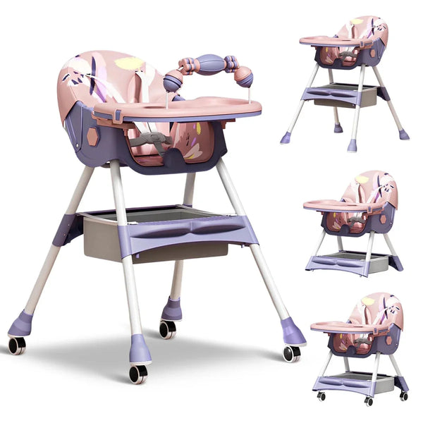 MotherCare Baby Feeding High Chair with Toy Bar – Pink & Purple