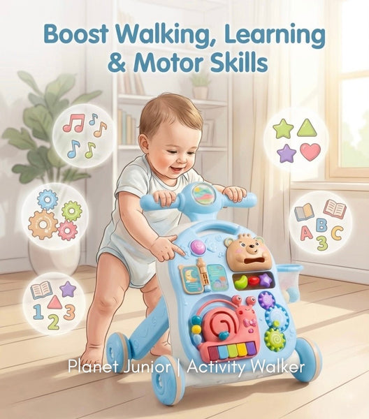 3-in-1 Multi-Functional Baby Walker with Detachable Activity Panel – Learning Push Walker