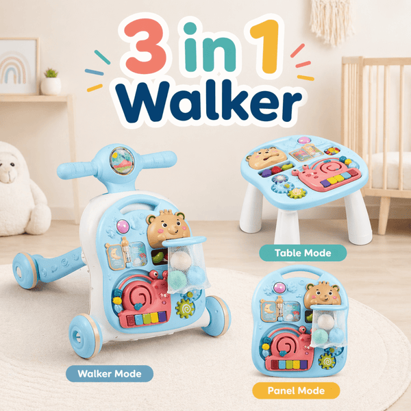 3-in-1 Multi-Functional Baby Walker with Detachable Activity Panel – Learning Push Walker