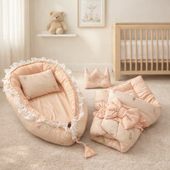 Newborn Baby Bed & Carry Nest Gift Set – Soft Foldable Sleep Bundle|Pink Edition