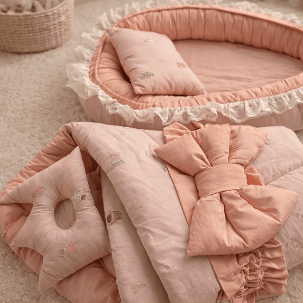 Newborn Baby Bed & Carry Nest Gift Set – Soft Foldable Sleep Bundle|Pink Edition