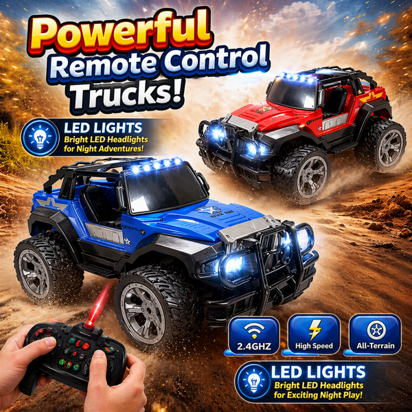 Off-Road Remote Control Jeep with LED Lights – 4x4 Big Wheel RC Car with Auto Mode