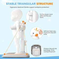 Portable Adjustable Baby Bath Stand with Sitting Stool, Anti-Slip Base & Safety Armrests