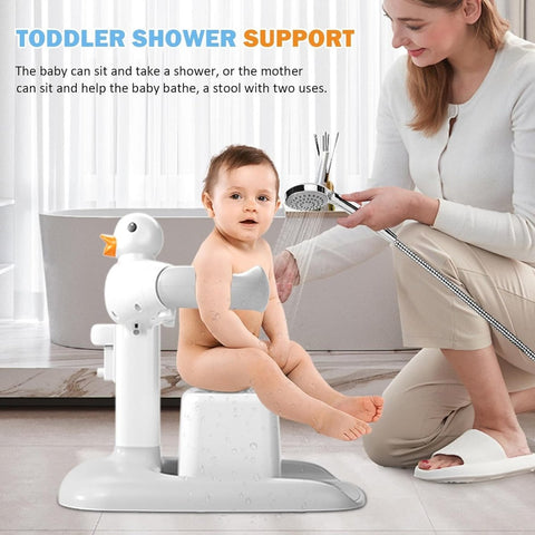 Portable Adjustable Baby Bath Stand with Sitting Stool, Anti-Slip Base & Safety Armrests