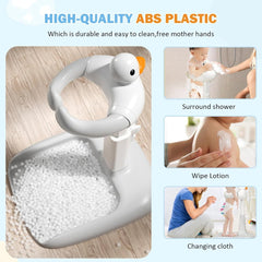 Portable Adjustable Baby Bath Stand with Sitting Stool, Anti-Slip Base & Safety Armrests
