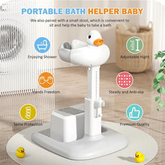 Portable Adjustable Baby Bath Stand with Sitting Stool, Anti-Slip Base & Safety Armrests