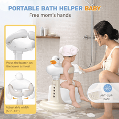 Portable Adjustable Baby Bath Stand with Sitting Stool, Anti-Slip Base & Safety Armrests