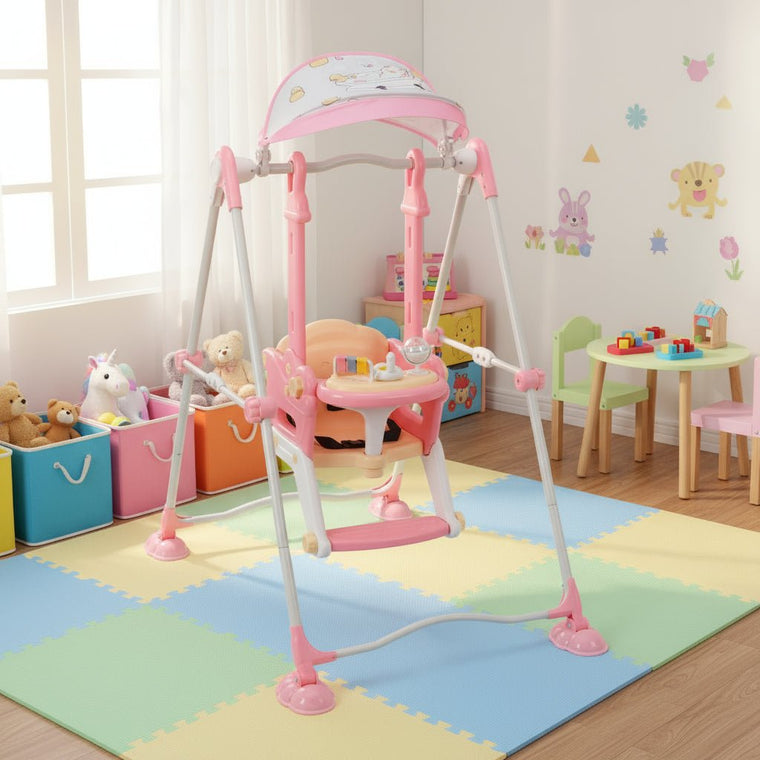 Premium Baby Indoor Swing with Safety Seat & musical tray – Stable, Foldable & Playful