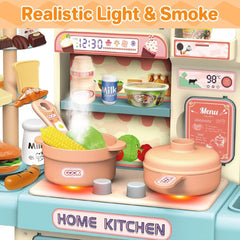 Pretend Play Kitchen Cooking Set with Spray Steam Effect, Pressure Pot & Food Accessories