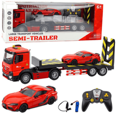 6-Channel RC Transport Truck with Sports Car – 2.4GHz Trailer Set for Kids