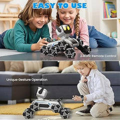 Remote & Watch Controlled Stunt Robot Dog | 8-Wheel 360° Spinner with All-Terrain Tires