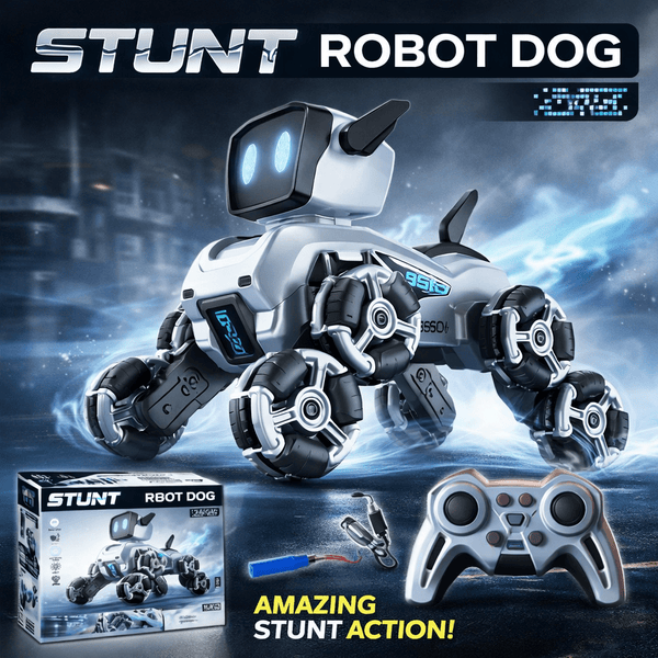 Remote & Watch Controlled Stunt Robot Dog | 8-Wheel 360° Spinner with All-Terrain Tires