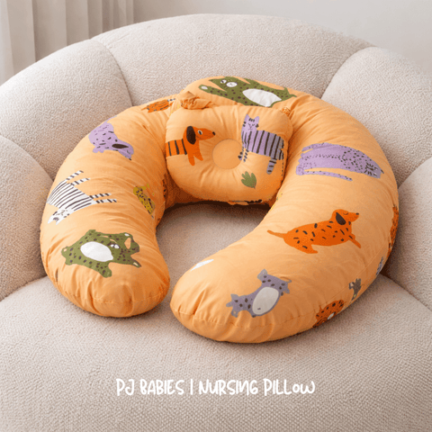Safari Friends Cotton Baby Nursing Pillow with Removable Cover & Head Pillow