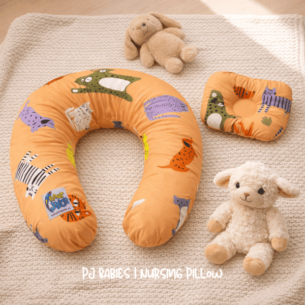 Safari Friends Cotton Baby Nursing Pillow with Removable Cover & Head Pillow