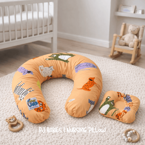 Safari Friends Cotton Baby Nursing Pillow with Removable Cover & Head Pillow