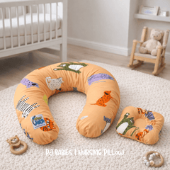 Safari Friends Cotton Baby Nursing Pillow with Removable Cover & Head Pillow