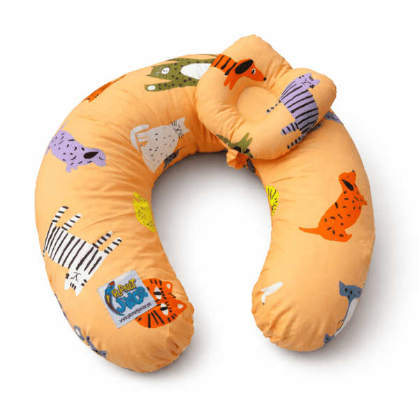 Safari Friends Cotton Baby Nursing Pillow with Removable Cover & Head Pillow