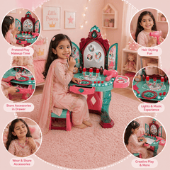 Sensor Enabled Princess Beauty Dressing Table Set – Vanity Play Station with Mirror, Accessories