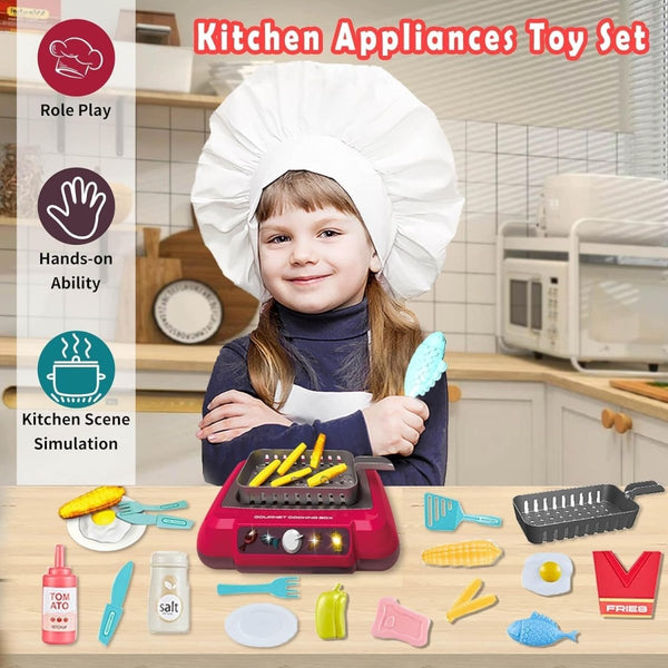 Pretend Play Deep Fryer Cooking Set with Color-Changing Food, Lights, Sounds & Water Spray