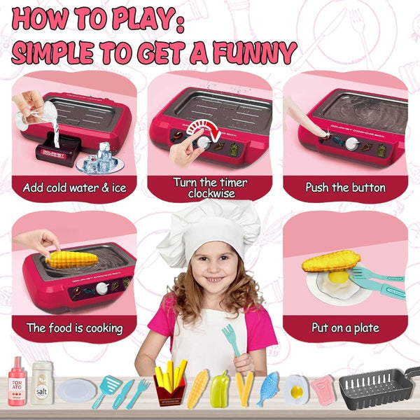 Pretend Play Deep Fryer Cooking Set with Color-Changing Food, Lights, Sounds & Water Spray
