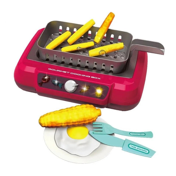 Pretend Play Deep Fryer Cooking Set with Color-Changing Food, Lights, Sounds & Water Spray